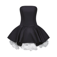 Lucie black petal-layered strapless corset mini dress