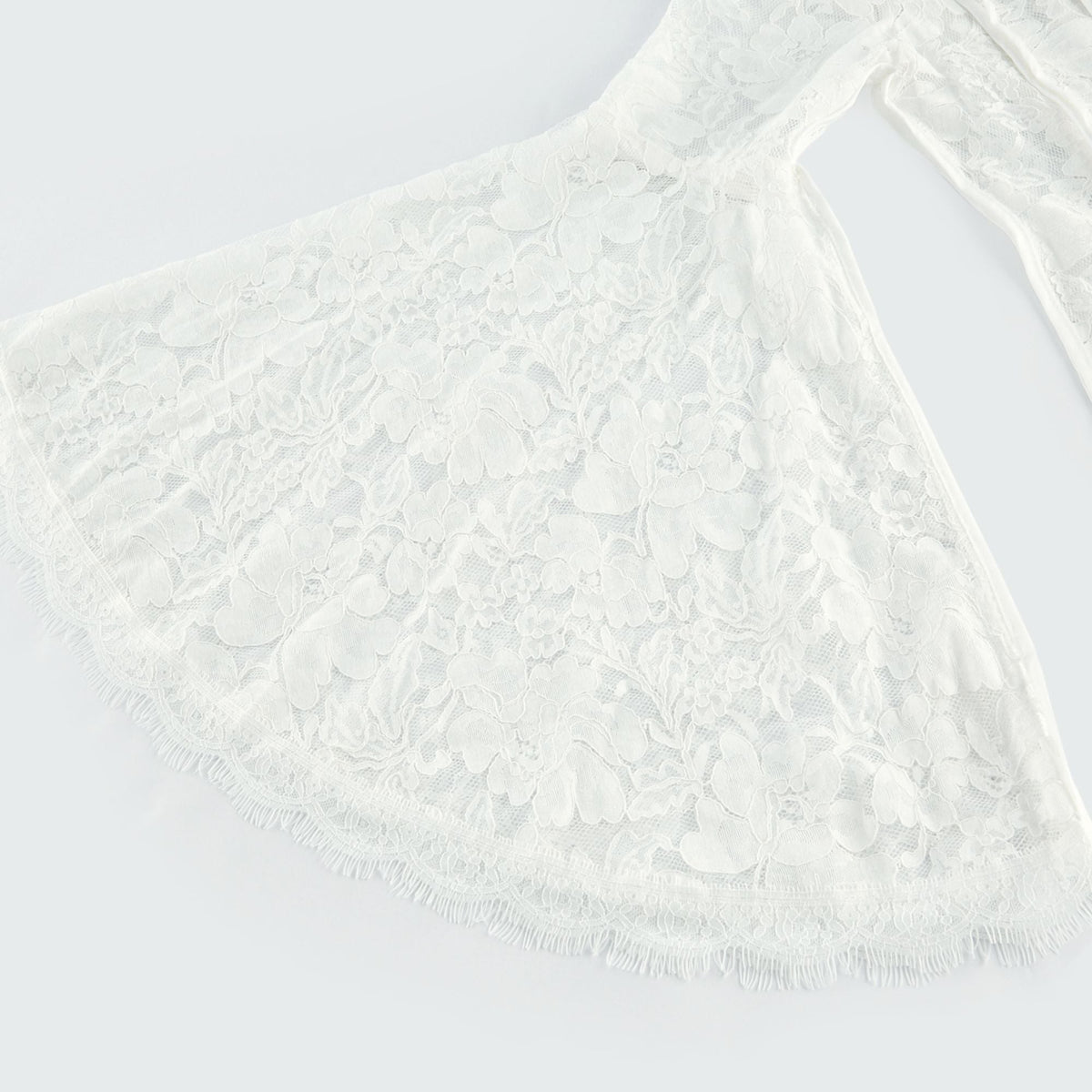 Elodiea White Floral Lace Flared Sleeves Midi Dress