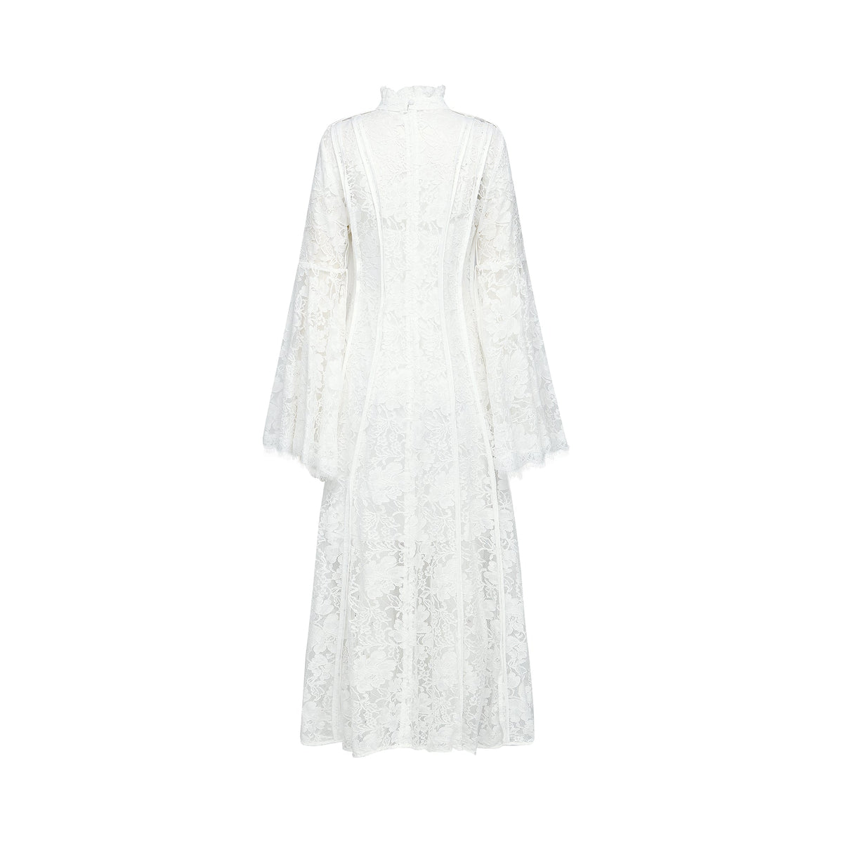 Elodiea White Floral Lace Flared Sleeves Midi Dress