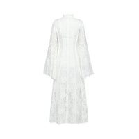 Elodiea White Floral Lace Flared Sleeves Midi Dress