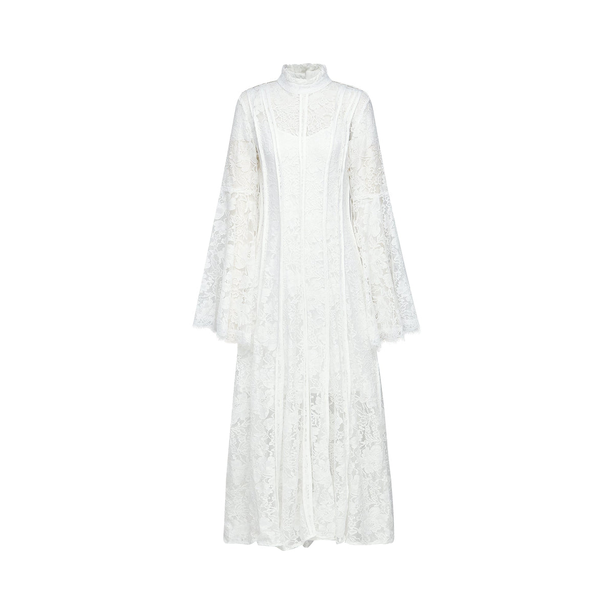 Elodiea White Floral Lace Flared Sleeves Midi Dress
