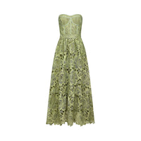 Inès lace floral embroidered cut-out midi dress in Green