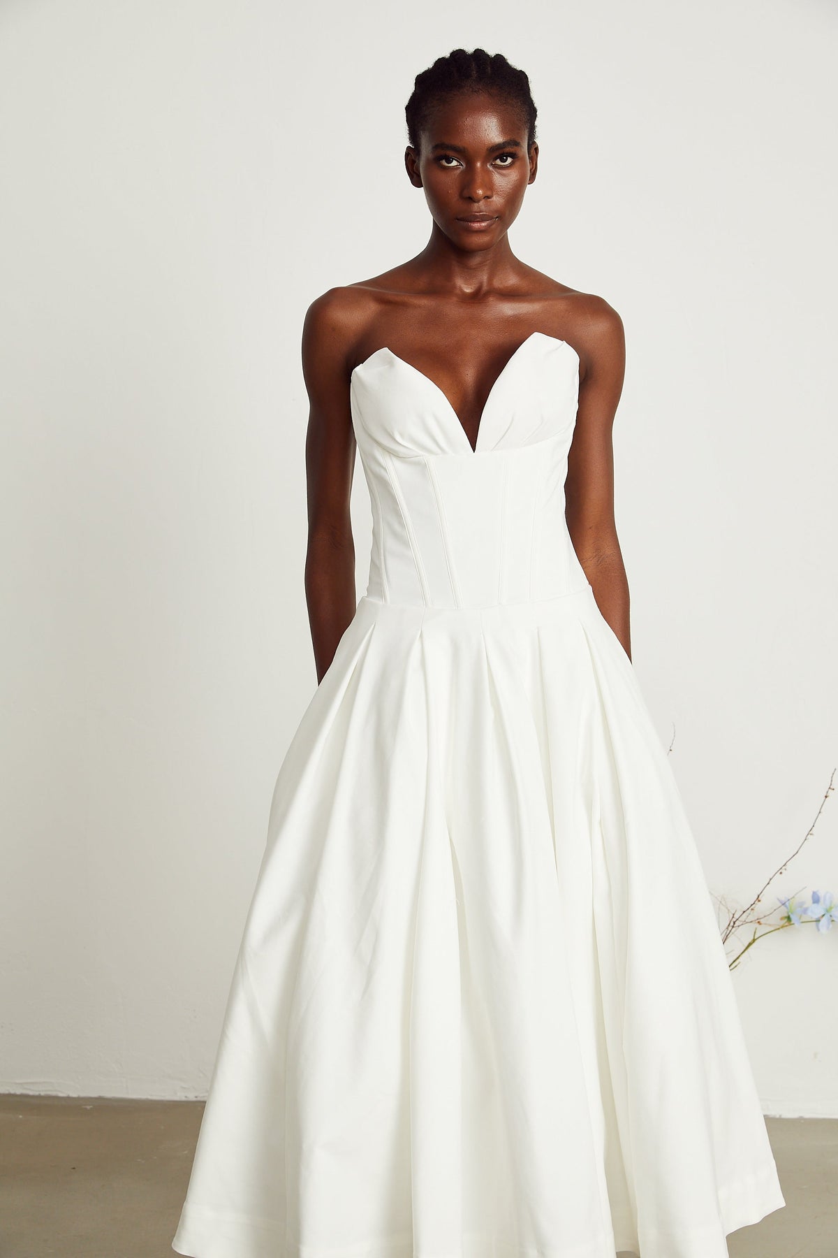 Katherine White Off-Shoulder Corset Midi Dress