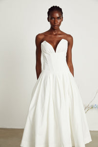 Katherine White Off-Shoulder Corset Midi Dress