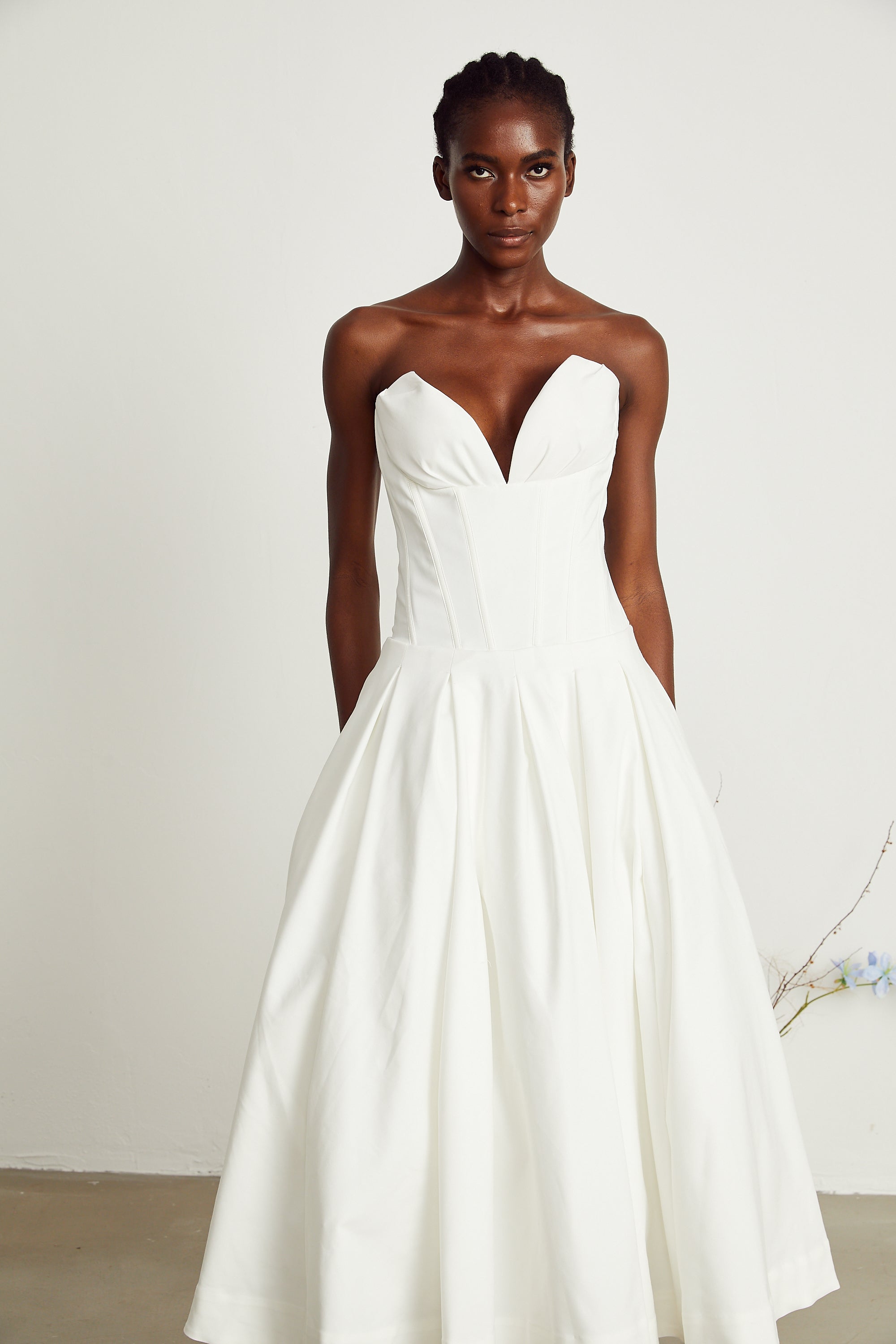Katherine White Off-Shoulder Corset Midi Dress