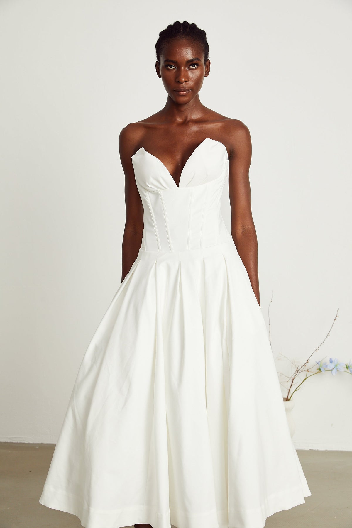 Katherine White Off-Shoulder Corset Midi Dress