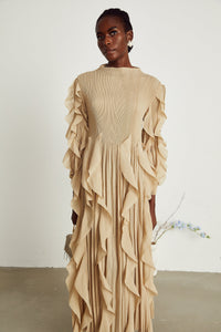 Colette ruffled-trim pleated maxi dress