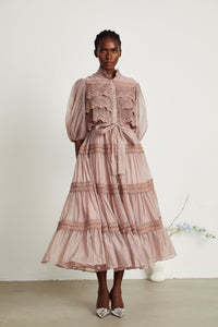 Inès lace cut-out tiered midi dress