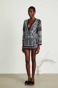 Catherine pattern-print V-neck blazer dress