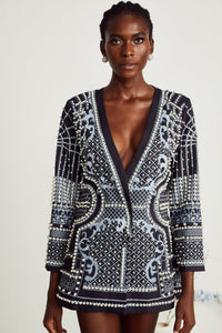 Catherine pattern-print V-neck blazer dress