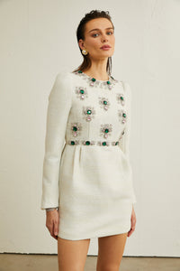 Pauline white tweed bead-embellished mini dress