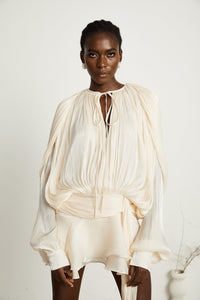 Eugénie Neutral Fully Pleated Ruffled Mini Dress