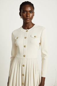 Bérengère white knitted pleated mini dress