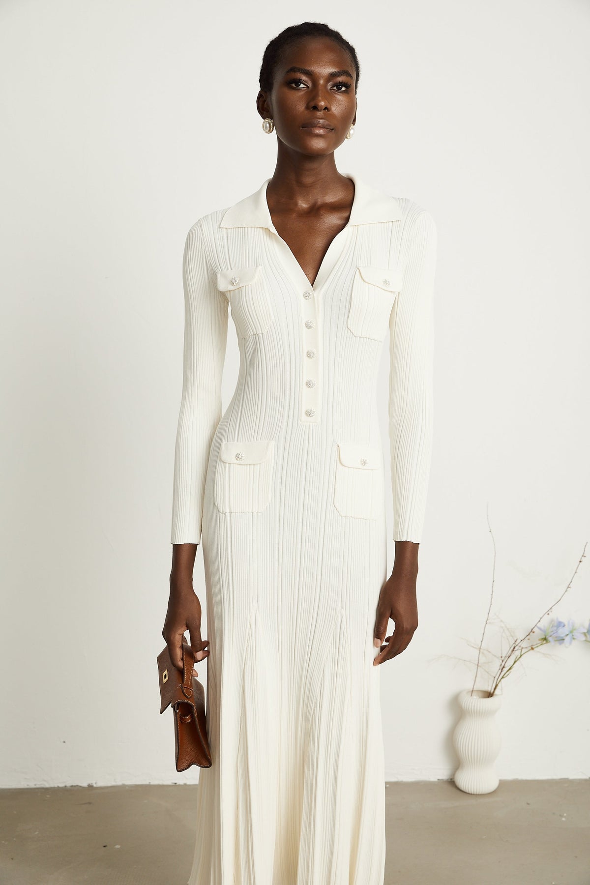 Nouria white mermaid-hem knit midi dress