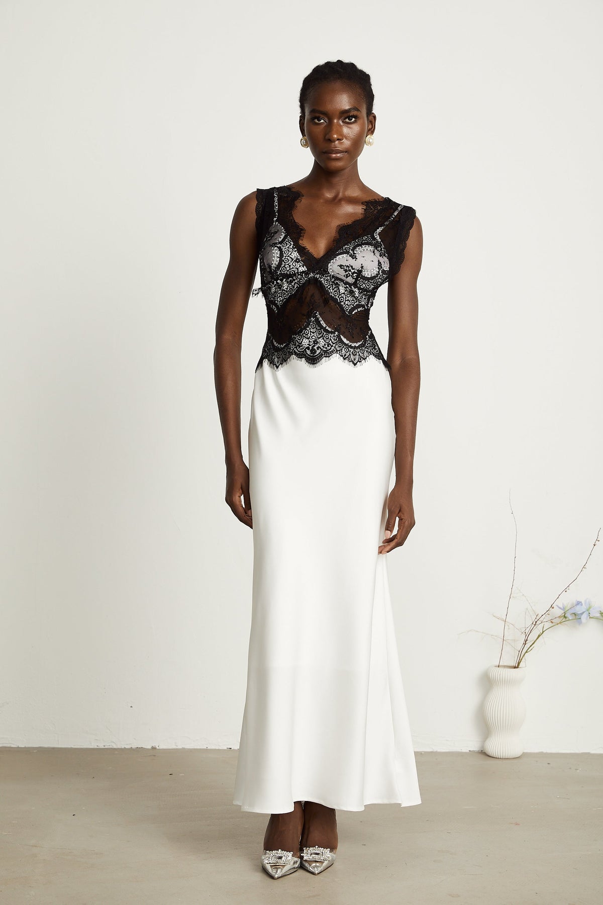 Éléonore Two Tone Lace Detail Maxi Dress