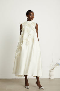 Émilie sleeveless floral-applique midi dress in White