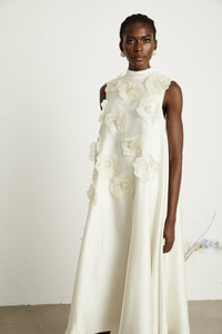 Émilie sleeveless floral-applique midi dress in White