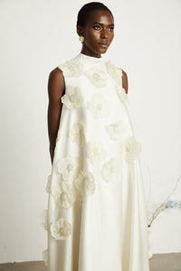 Émilie sleeveless floral-applique midi dress in White