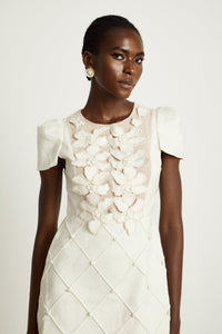 Coralie white petal-detail buttoned mini dress