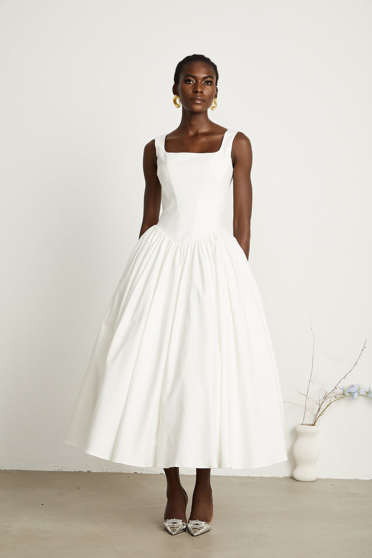 Sadie white pleated corset gown dress