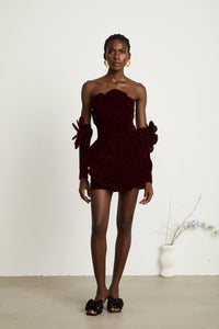 Azura Red Floral Appliqué Mini Dress