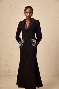 Diane black embellished maxi blazer dress
