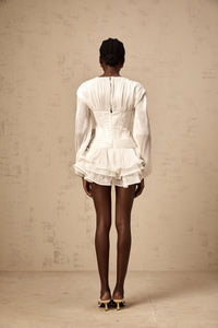 Rosier fully-pleated cinched mini dress in White