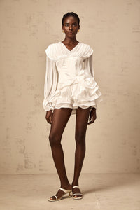Rosier fully-pleated cinched mini dress in White