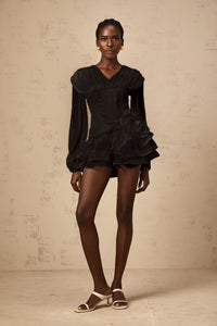 Rosier Black Fully Pleated Cinched Mini Dress