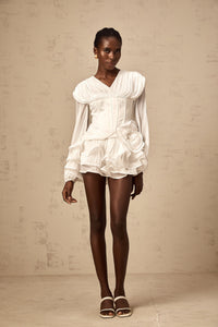Rosier fully-pleated cinched mini dress in White