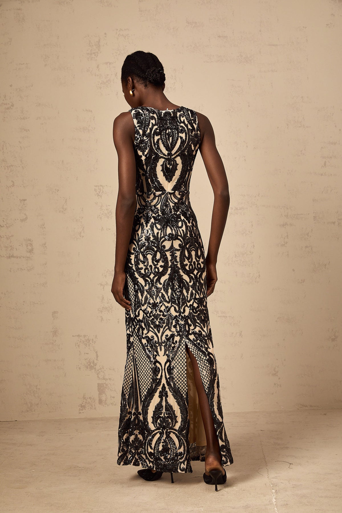 Annie sequin-embellished mesh maxi dress