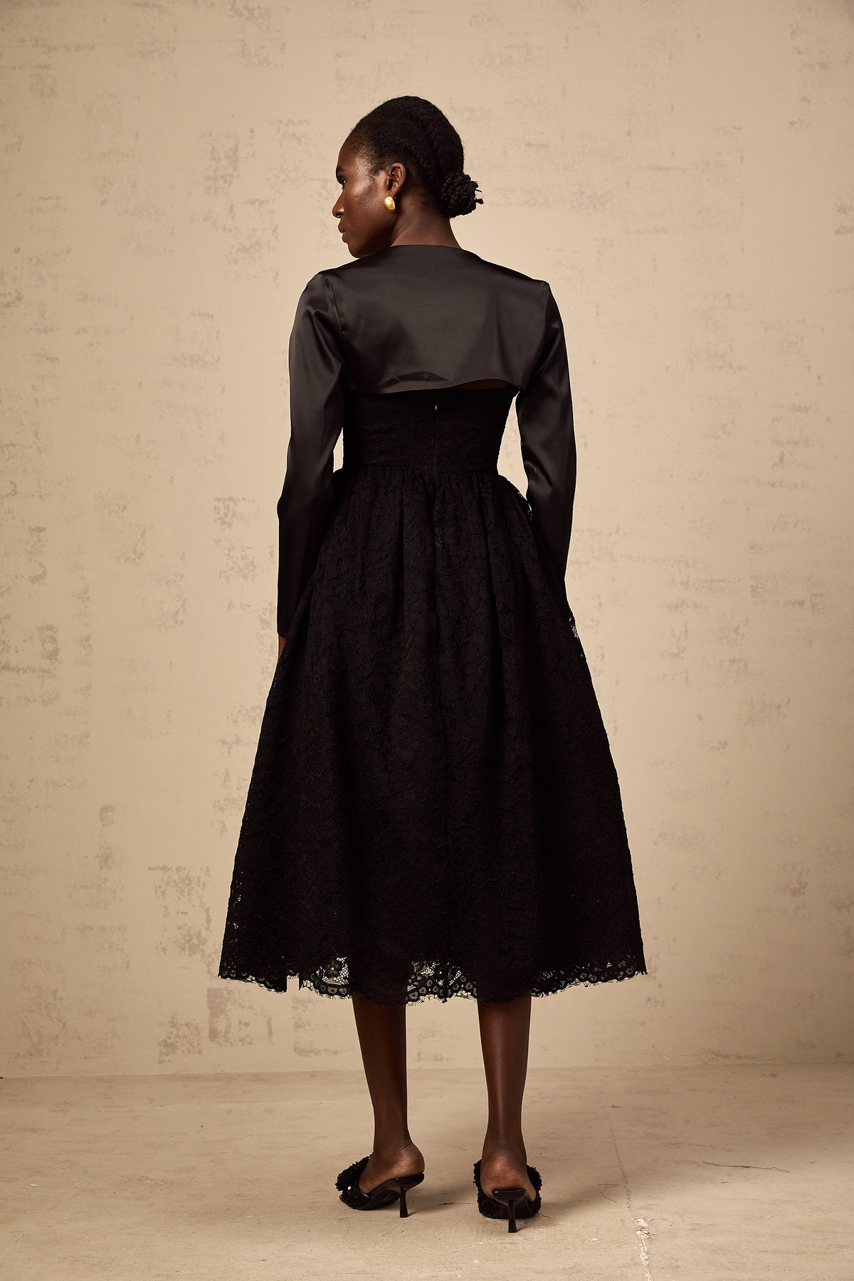Sidonie black floral-lace top & dress matching set