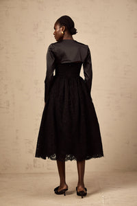 Sidonie black floral-lace top & dress matching set