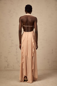 Mariah Pink Chiffon Ruffle Halterneck Maxi Dress