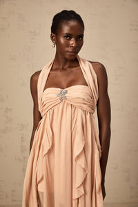Mariah Pink Chiffon Ruffle Halterneck Maxi Dress