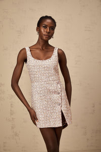 Aoife pink embellished tweed mini dress