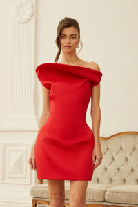 Hedda Red One Shoulder Structured Mini Dress