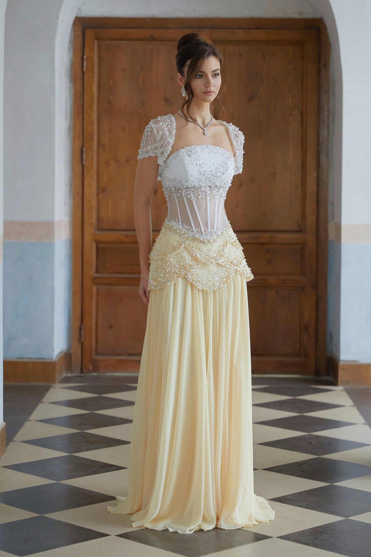 Kiki Yellow Embellished Maxi Gown