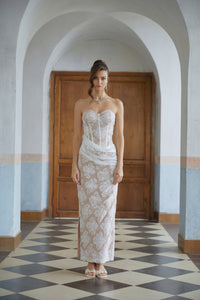 Tyra White Floral Lace Corset Maxi Dress