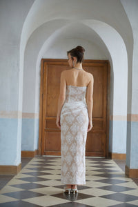 Tyra White Floral Lace Corset Maxi Dress