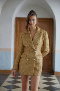 Ásdís Gold Tweed Mini Blazer Dress