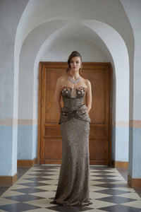 Laïs Brown Floral Ruched Textured Maxi Dress