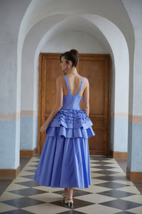 Embla Blue Ruffled Tiered Midi Dress