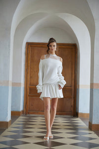 Ailbhe White Lace Detail Mini Sweatshirt Dress