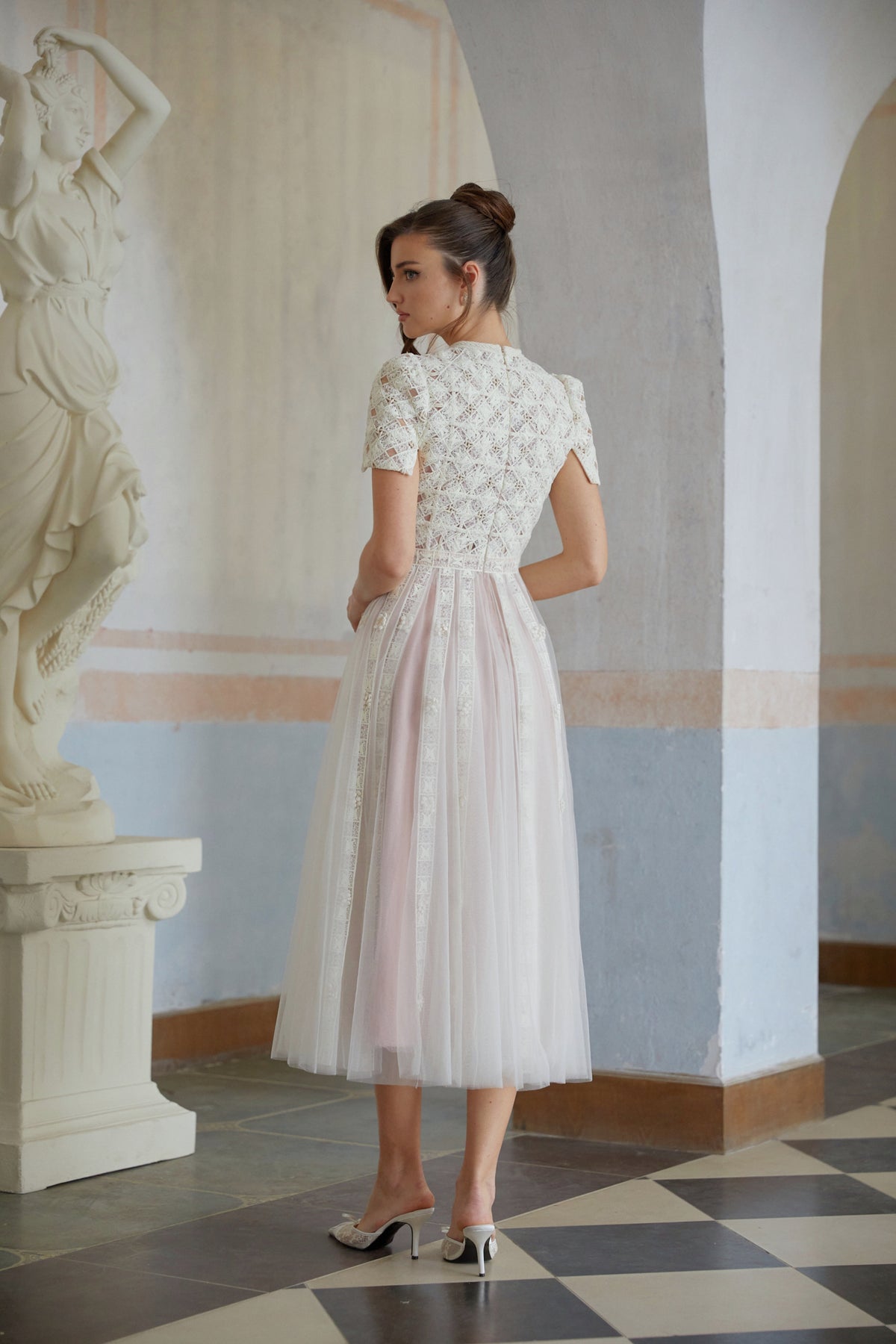 Jorunn White Braided Floral Crochet Midi Dress