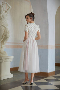 Jorunn White Braided Floral Crochet Midi Dress