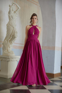 Ioana Purple Cross-Over Pleated Maxi Dress