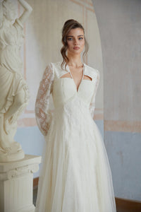 Eirlys White Floral Lace Tulle Midi Dress