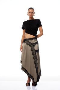 Fiamma Black Gathered Lace Panel Maxi Dress