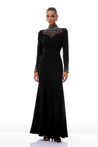 Oona Black Embellished Flared Maxi Gown